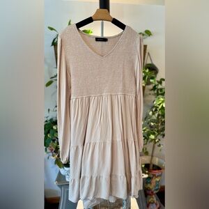 Zesica Beige Cream Long Sleeve Fall Midi Dress Smocked Top XL
